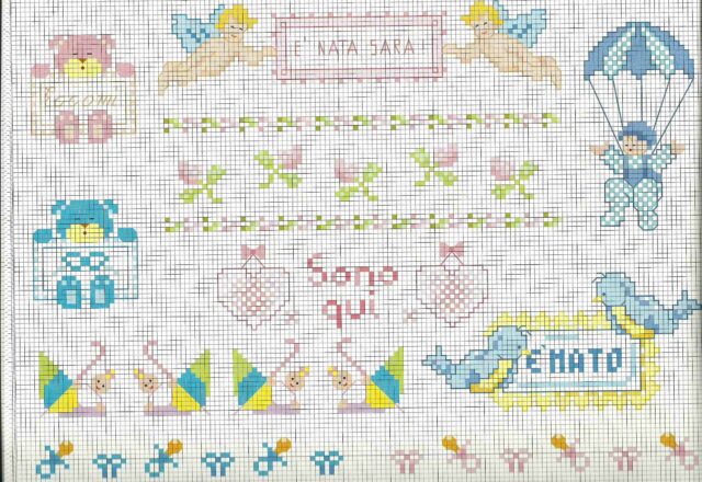 Schemi punto croce per quadro nascita bebè
