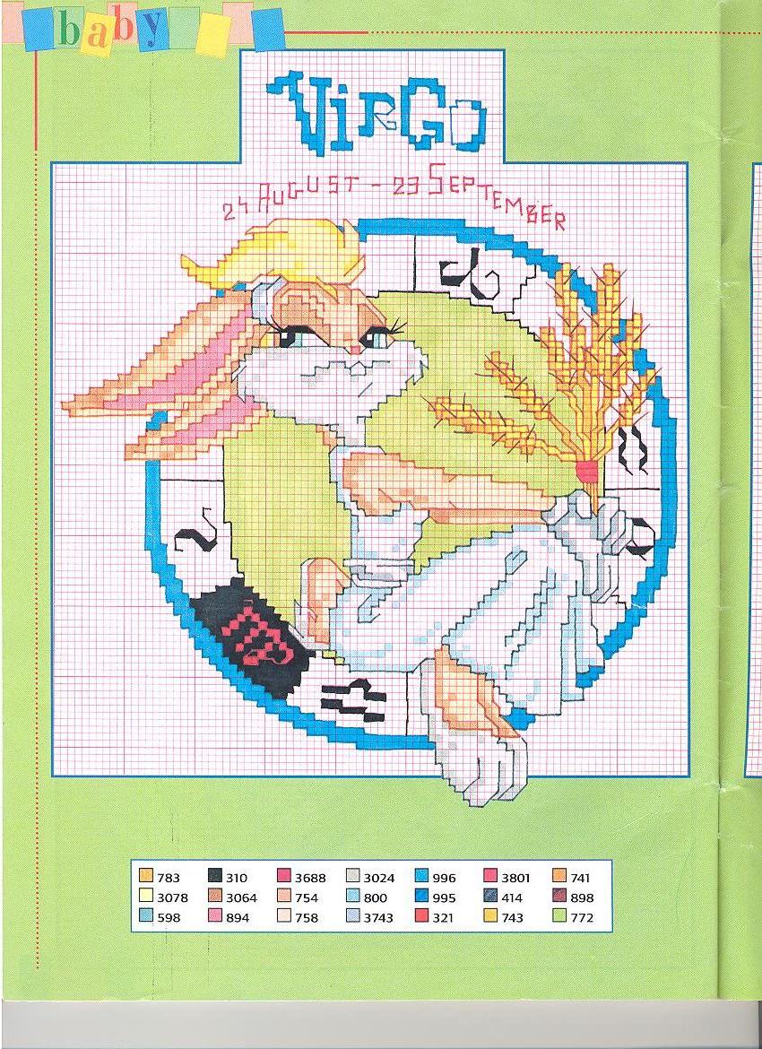 Segno zodiacale vergine con Lola Bunny schema punto croce