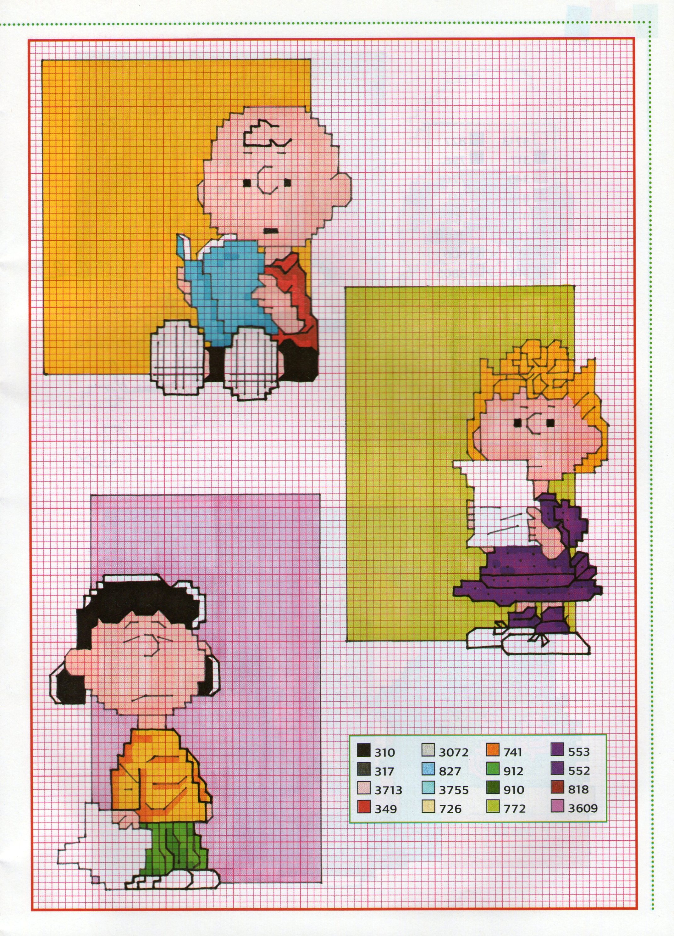 Semplici schemi punto croce con Charlie Brown e i suoi amici