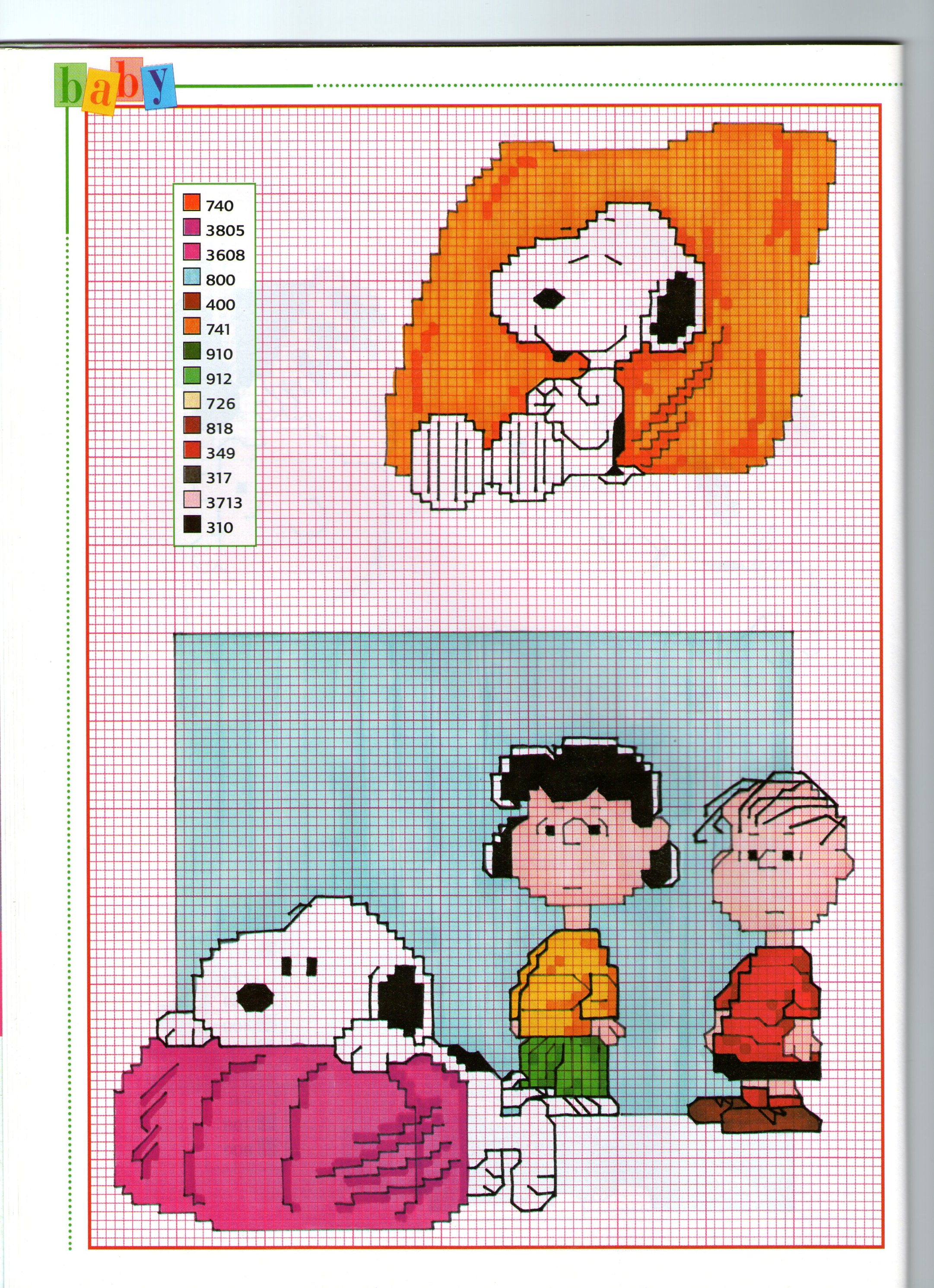 Simpatici schemi punto croce del cane Snoopy