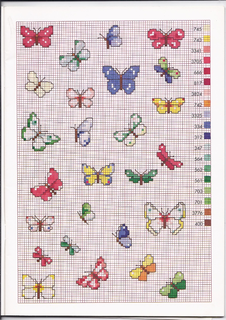 Tante farfalle colorate schemi punto croce piccoli
