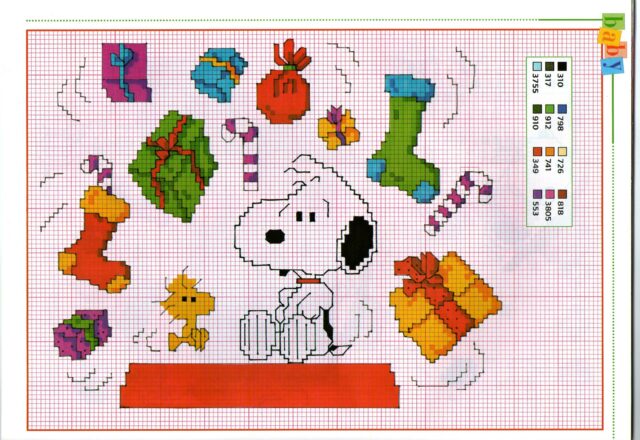 Tanti piccoli schemi punto croce natalizi di Snoopy