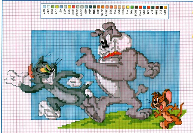 Tom Jerry e il cane Spike a punto croce