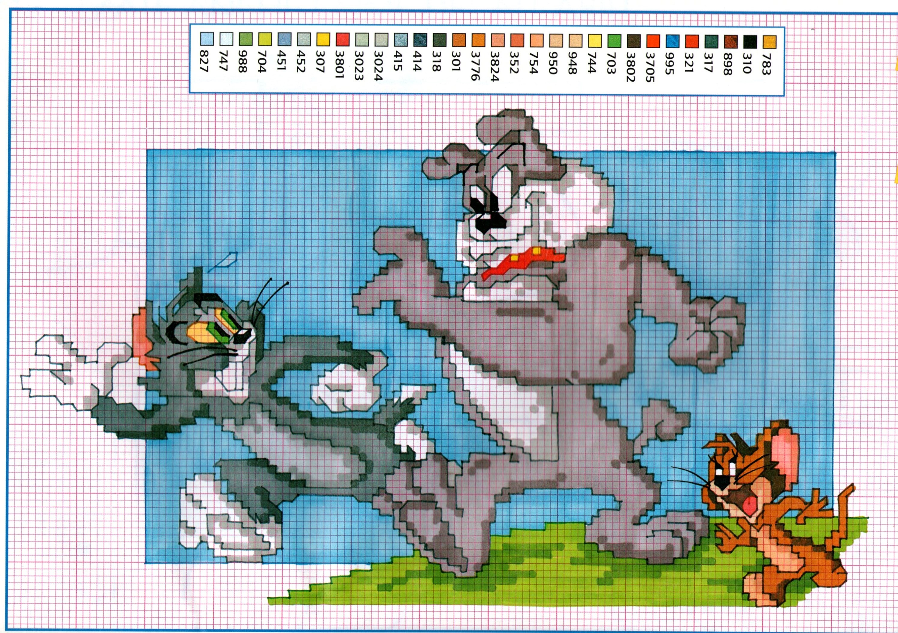 Tom Jerry e il cane Spike a punto croce