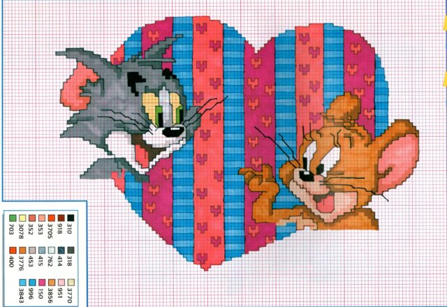 Tom and Jerry schema punto croce con cuore