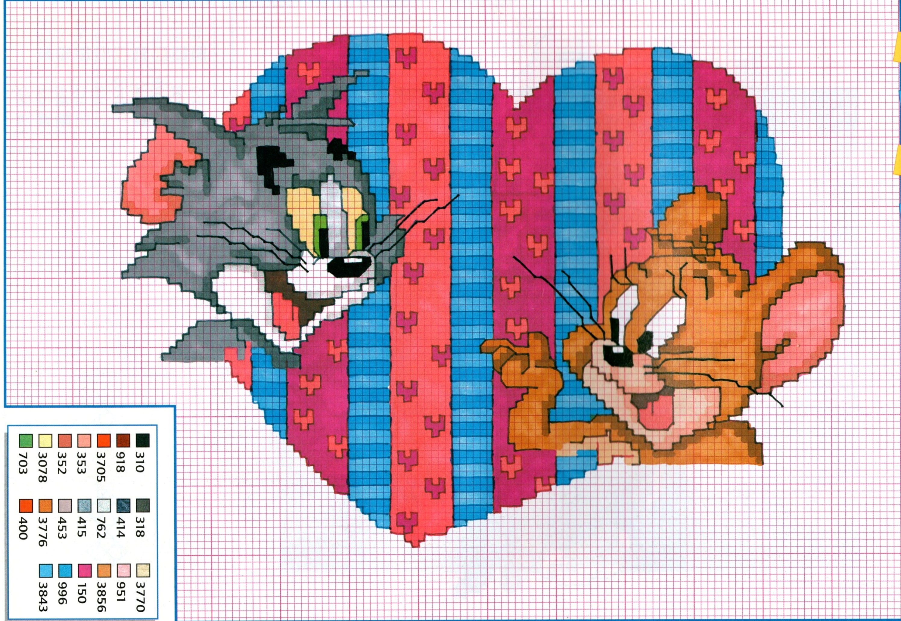 Tom and Jerry schema punto croce con cuore