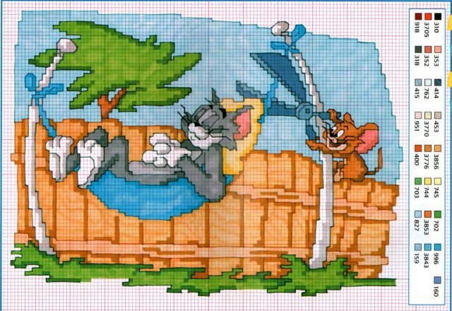 Tom and Jerry scherzetto su hamaca schema punto croce