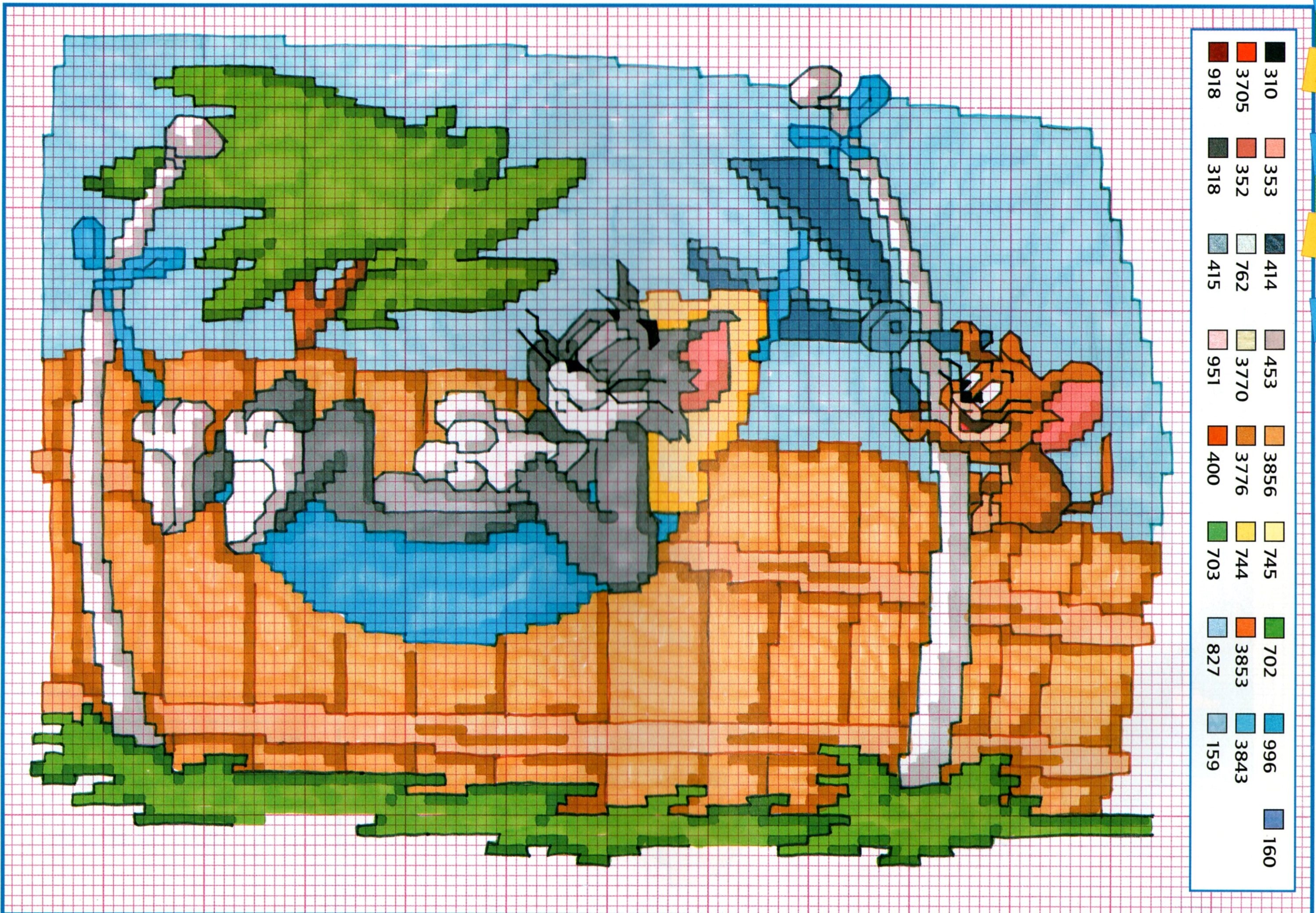 Tom and Jerry scherzetto su hamaca schema punto croce