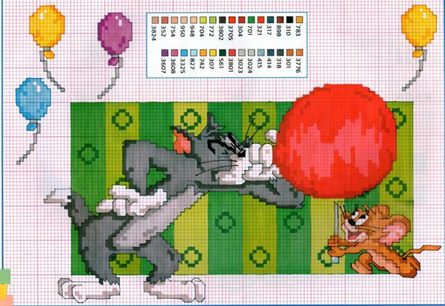 Tom e Jerry coi palloncini punto croce
