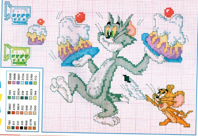Tom e Jerry con le torte punto croce