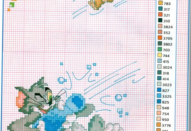 Tom e Jerry e una bottiglia di spumante punto croce