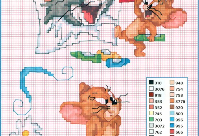 Tom e Jerry giocano coi pastelli punto croce