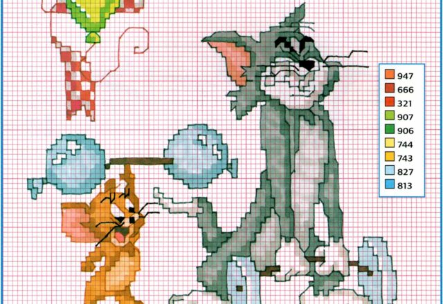 Tom e Jerry si allenano con i pesi punto croce