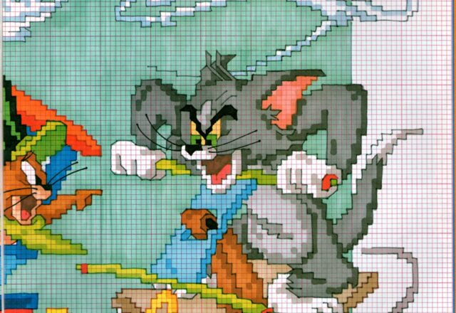Tom e Jerry si rincorrono sui binari punto croce (2)