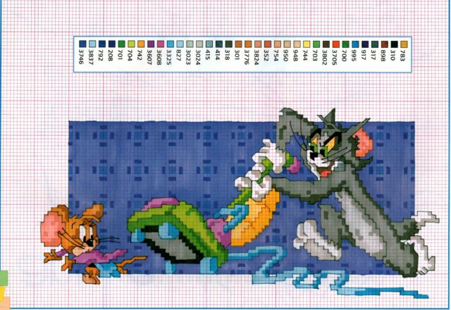 Tom rincorre Jerry con l’ aspirapolvere punto croce