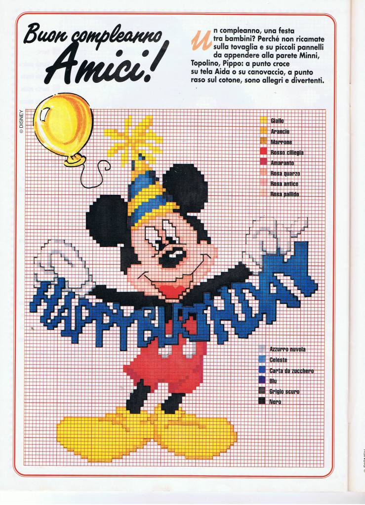 Topolino con testo Buon Compleanno punto croce