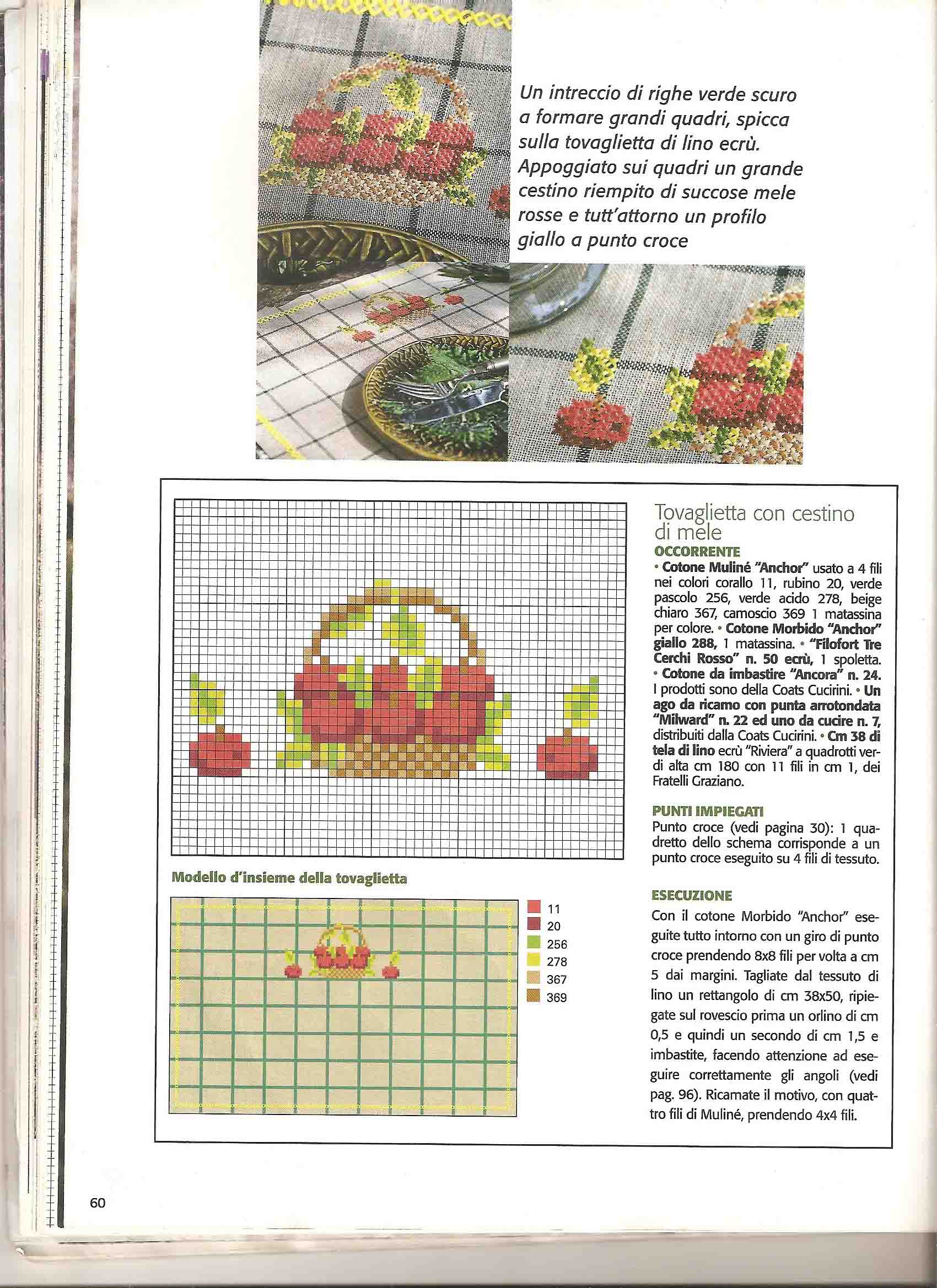 Tovaglietta punto croce con cestino di mele