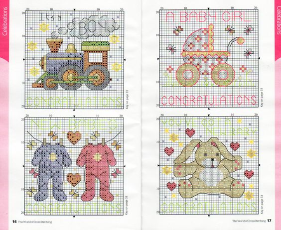 Trenino vestitini coniglio carrozzina schemi punto croce quadro nascita