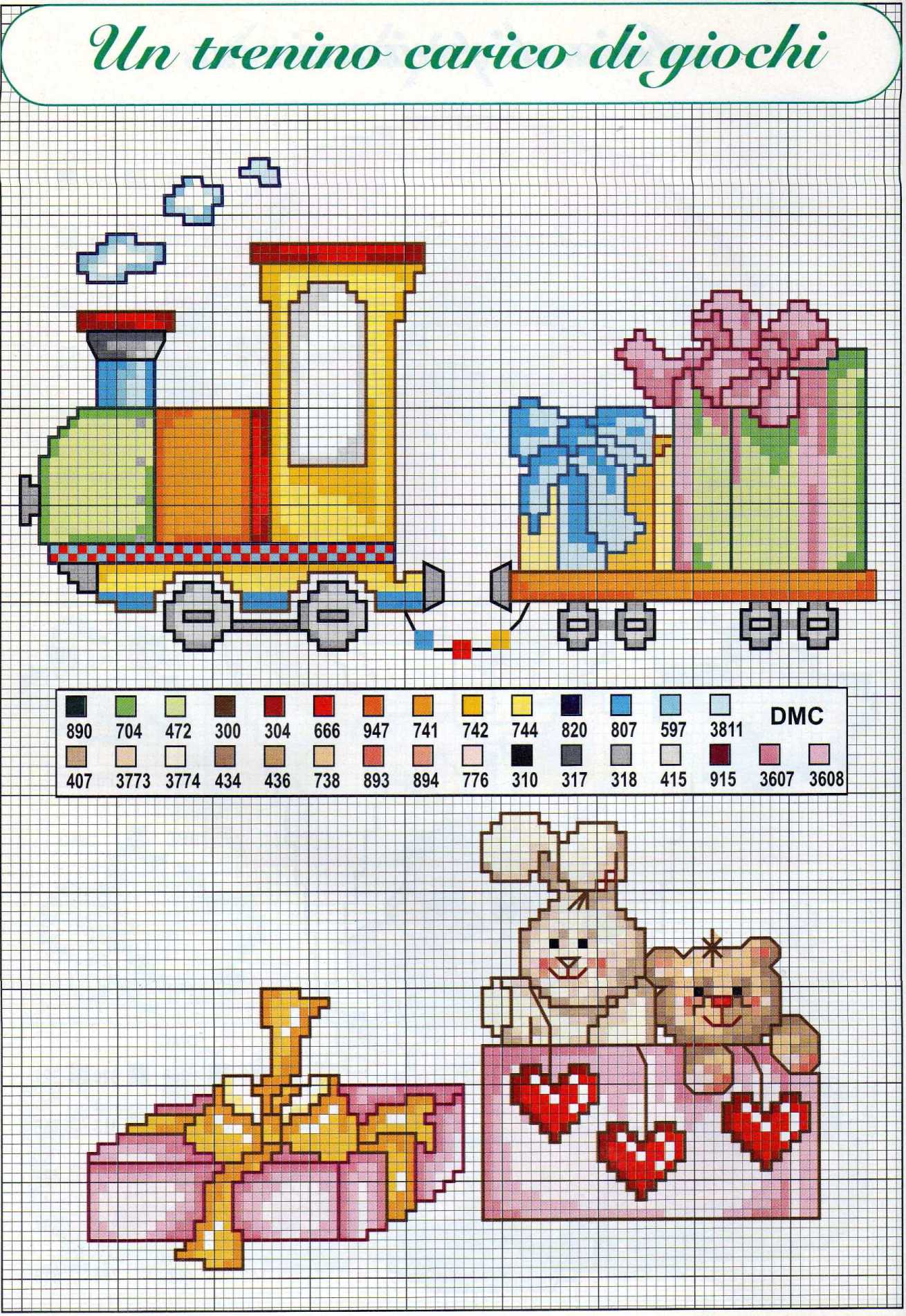 Un trenino carico di giochi schema da ricamare punto croce per bambini (1)