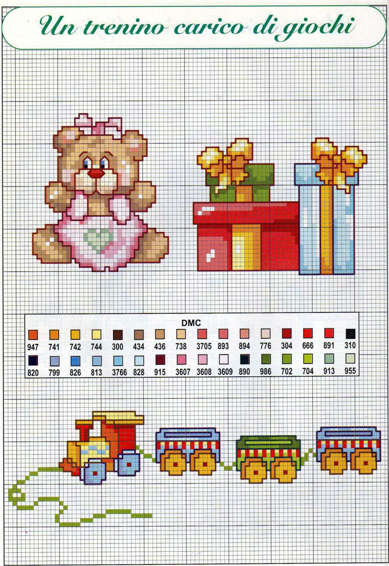 Un trenino carico di giochi schema da ricamare punto croce per bambini (3)