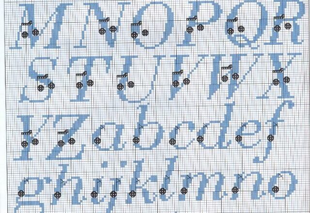 alfabeto punto croce con note musicali
