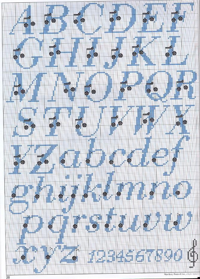 alfabeto punto croce con note musicali