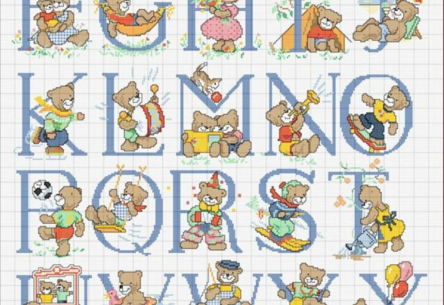 alfabeto punto croce schema con orsacchiotti bimbo