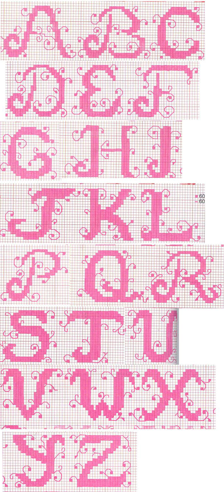alfabeto rosa con piccole foglie