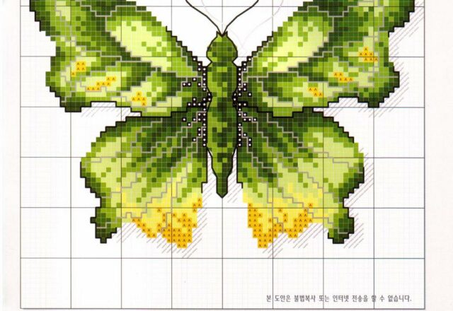 bellissima farfalla verde realistica schema punto croce