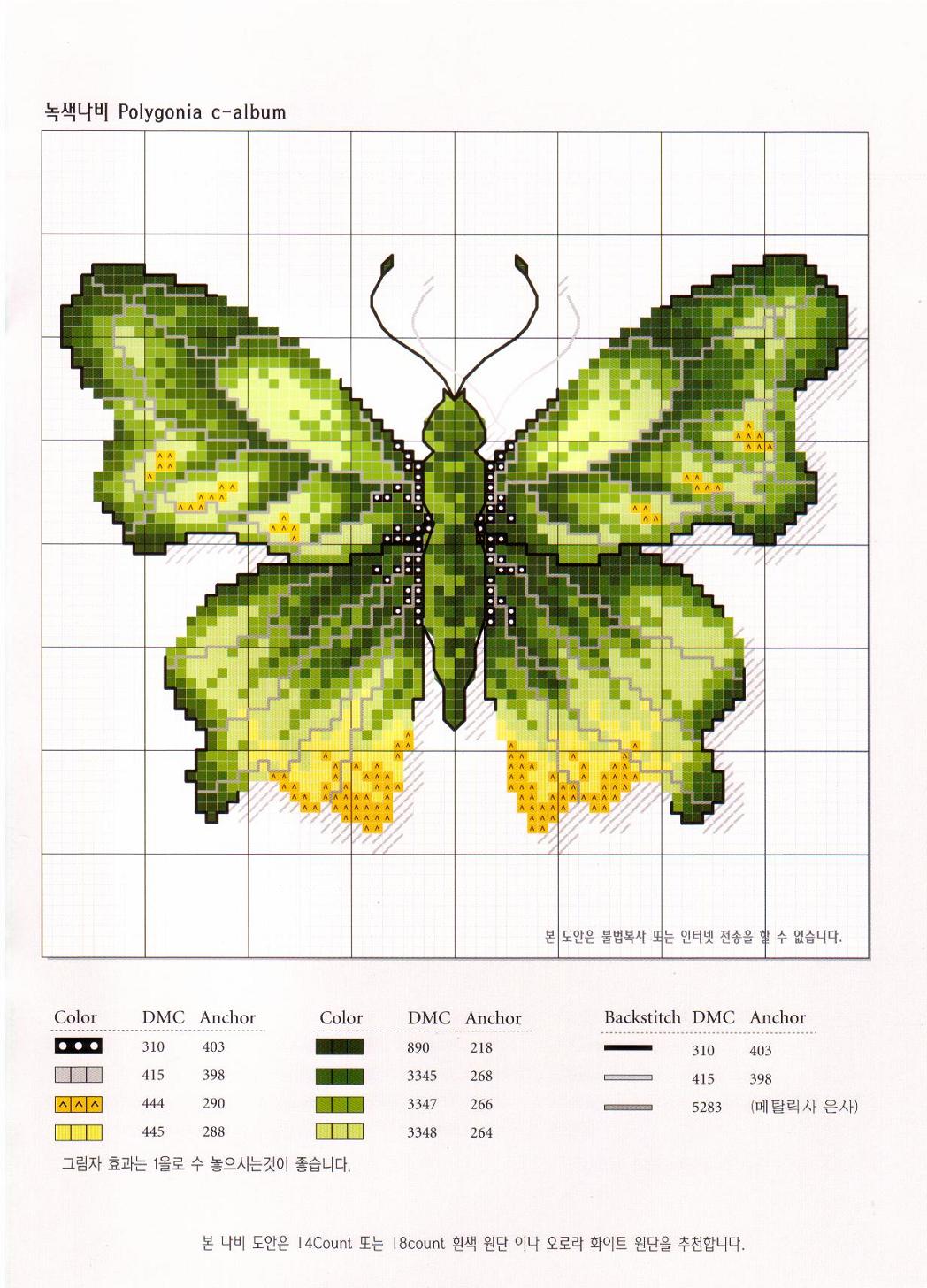 bellissima farfalla verde realistica schema punto croce