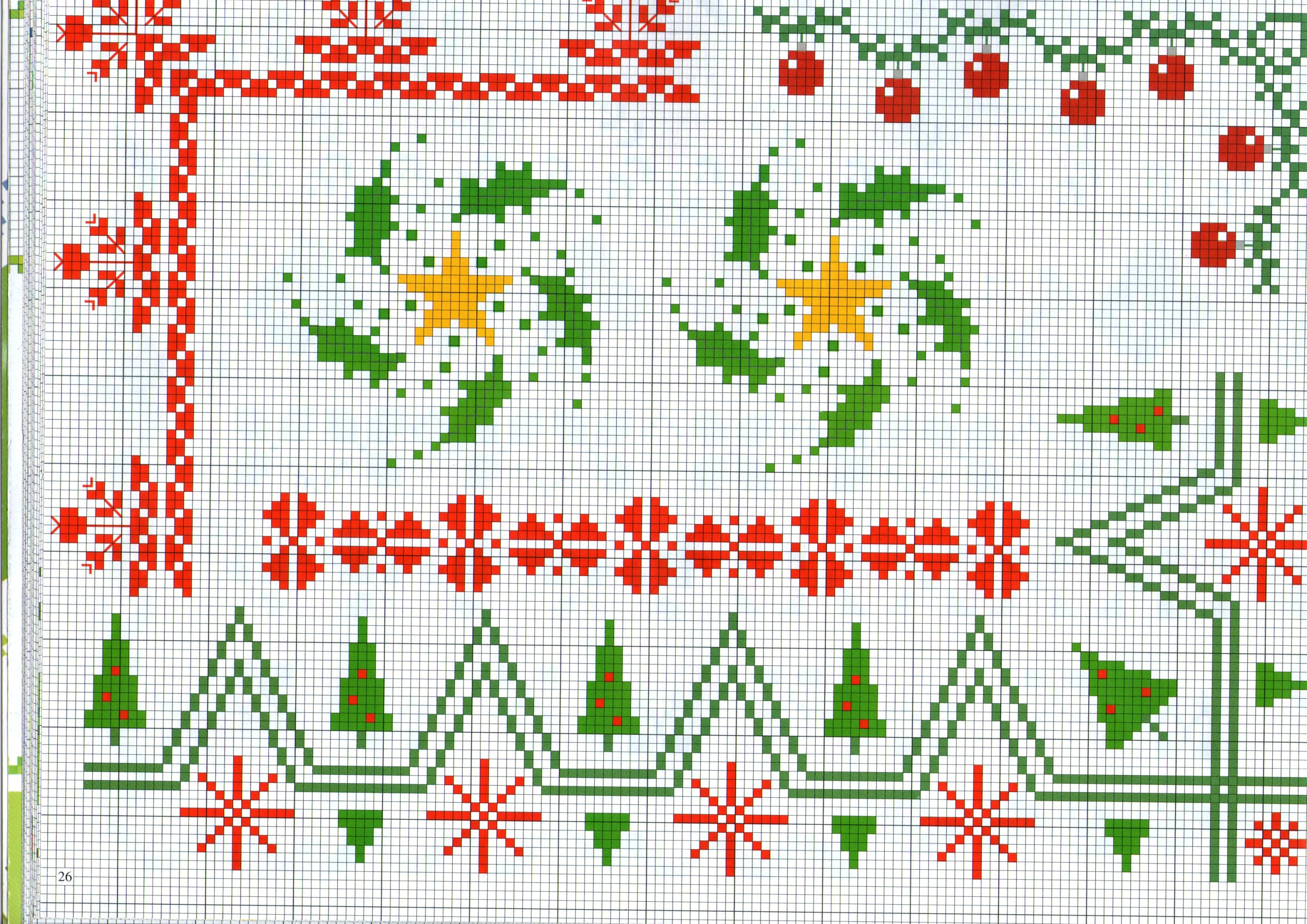 bordi punto a croce a tema il Natale con alberi e palline