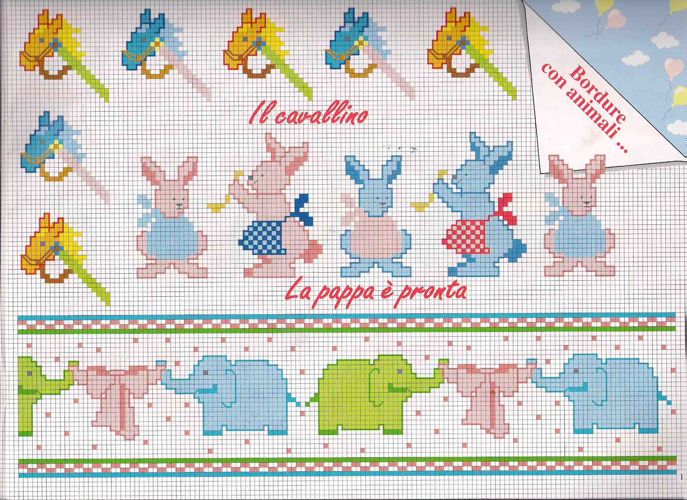 bordi punto croce bimbi cavalli conigli elefanti