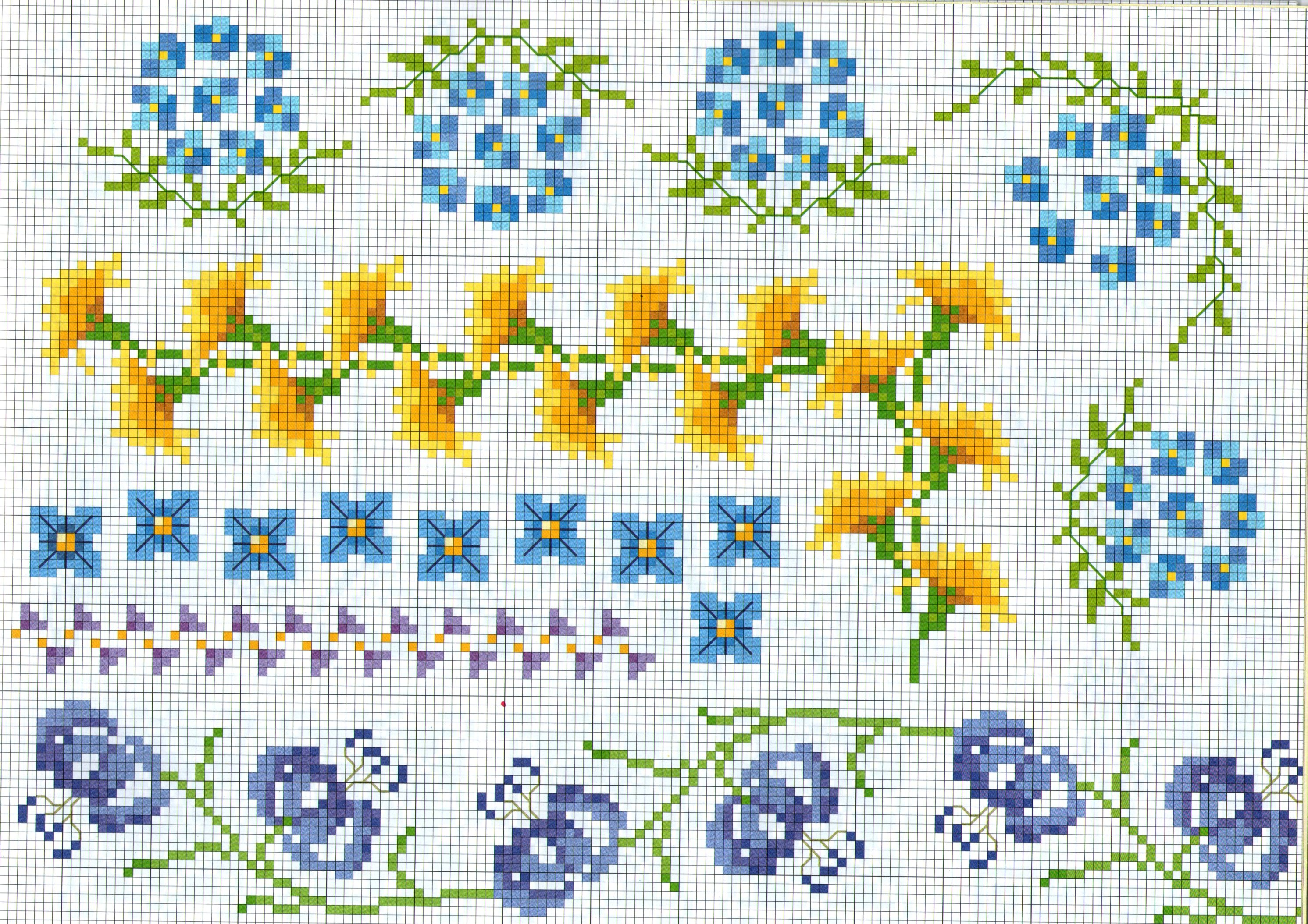 bordure punto croce schemi con fiori vari