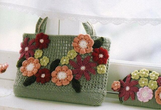 borsa e portafoglio uncinetto con fiori (1)