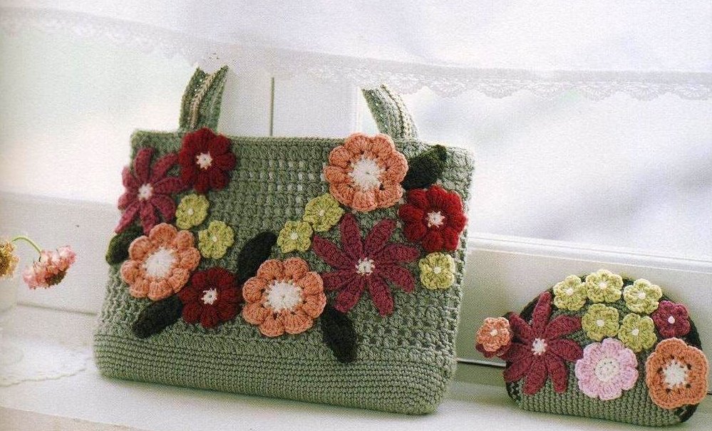 borsa e portafoglio uncinetto con fiori (1)