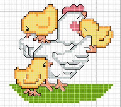 chioccia con pulcini gallina punto croce