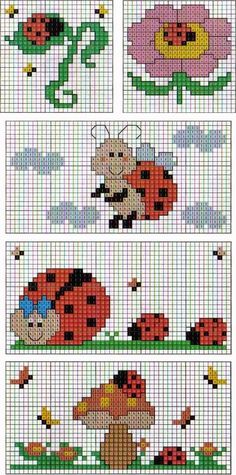 coccinelle fiori schema punto croce bavaglino
