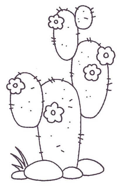 disegno da ricamare cactus con fiorellini