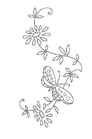 disegno da ricamare farfalla con fiorellini