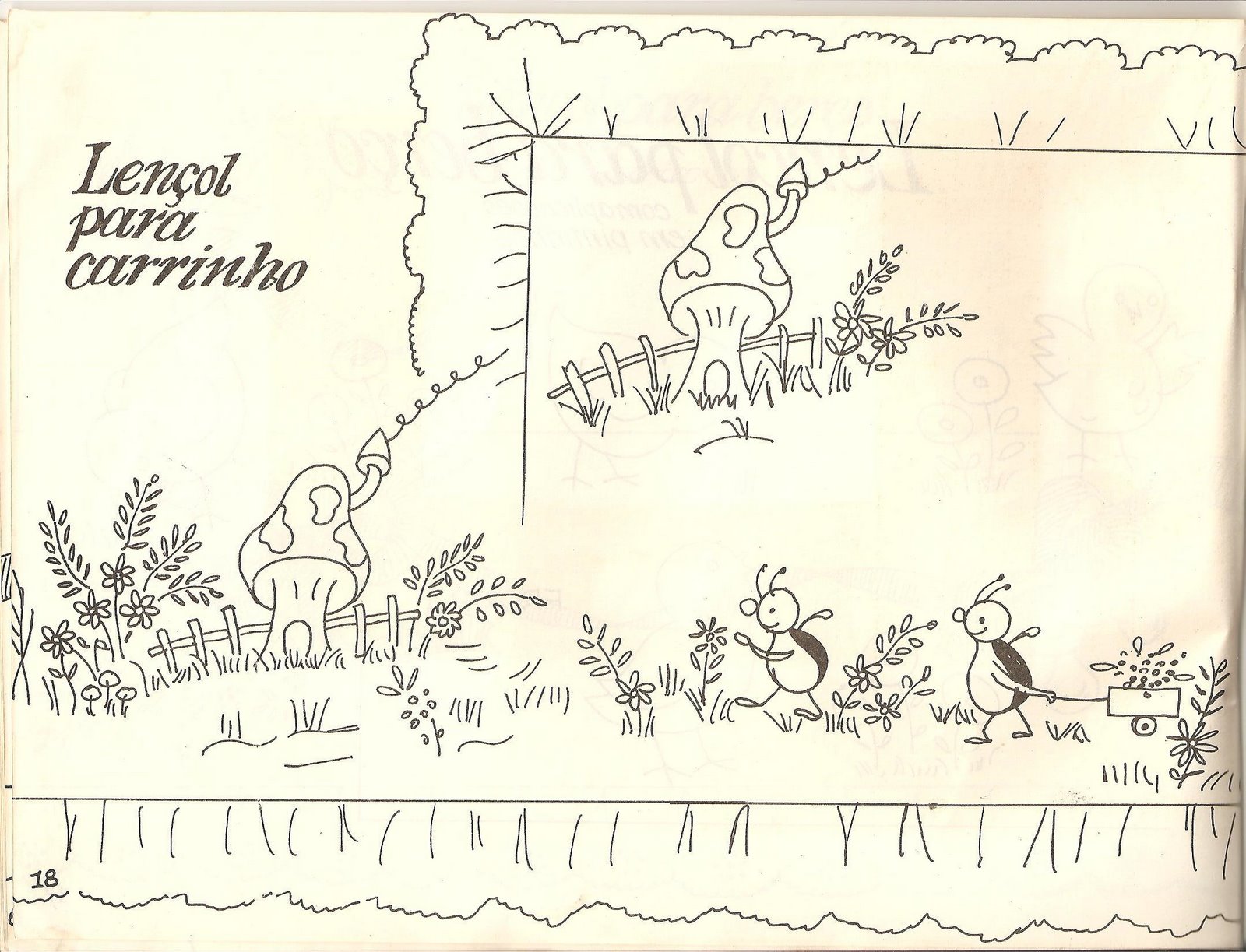 disegno da ricamare lenzuolino con coccinelle con cariola