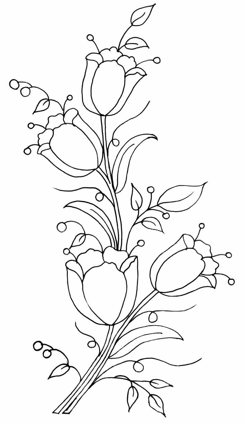 disegno da ricamare tulipani e pallini