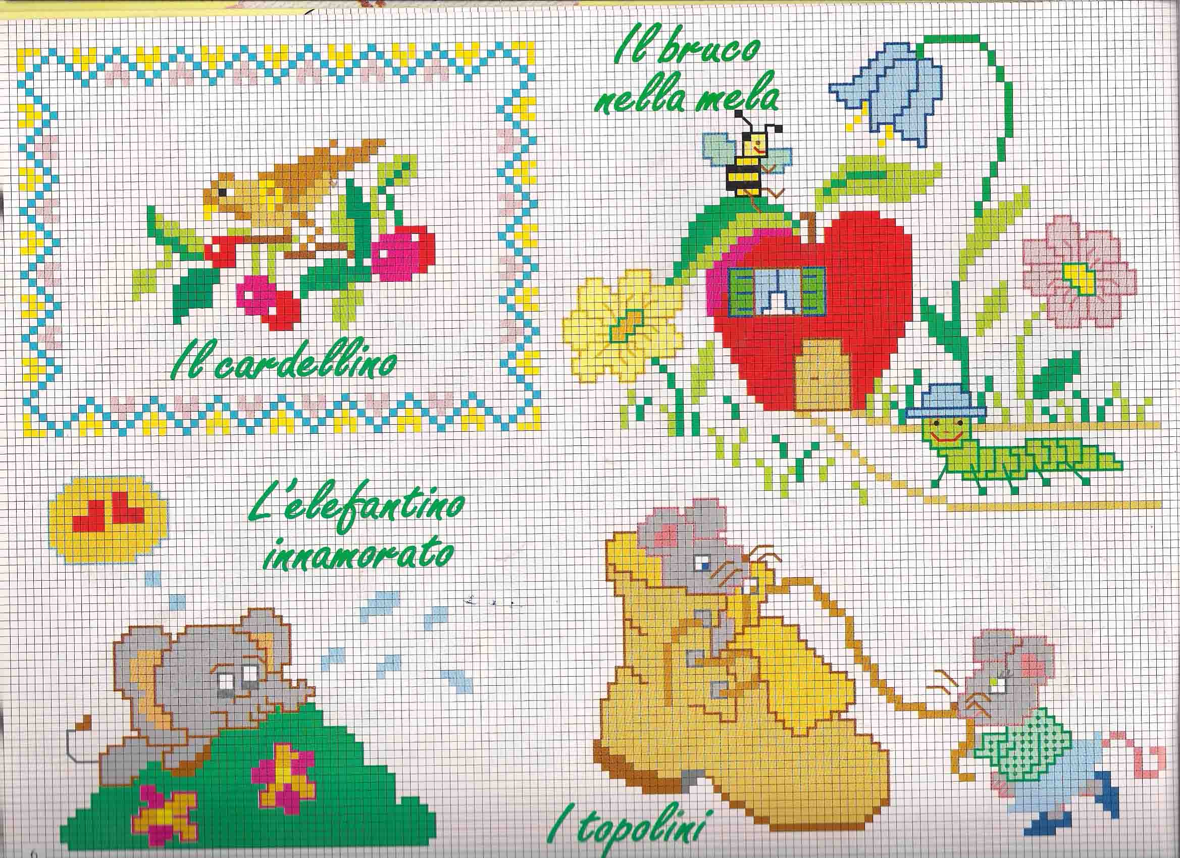 elefantini topolini e bruco schemi per bimbi