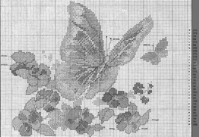 farfalla arancione tra i fiori schema punto croce (2)
