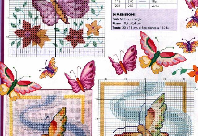 farfalla con fiori schema punto croce