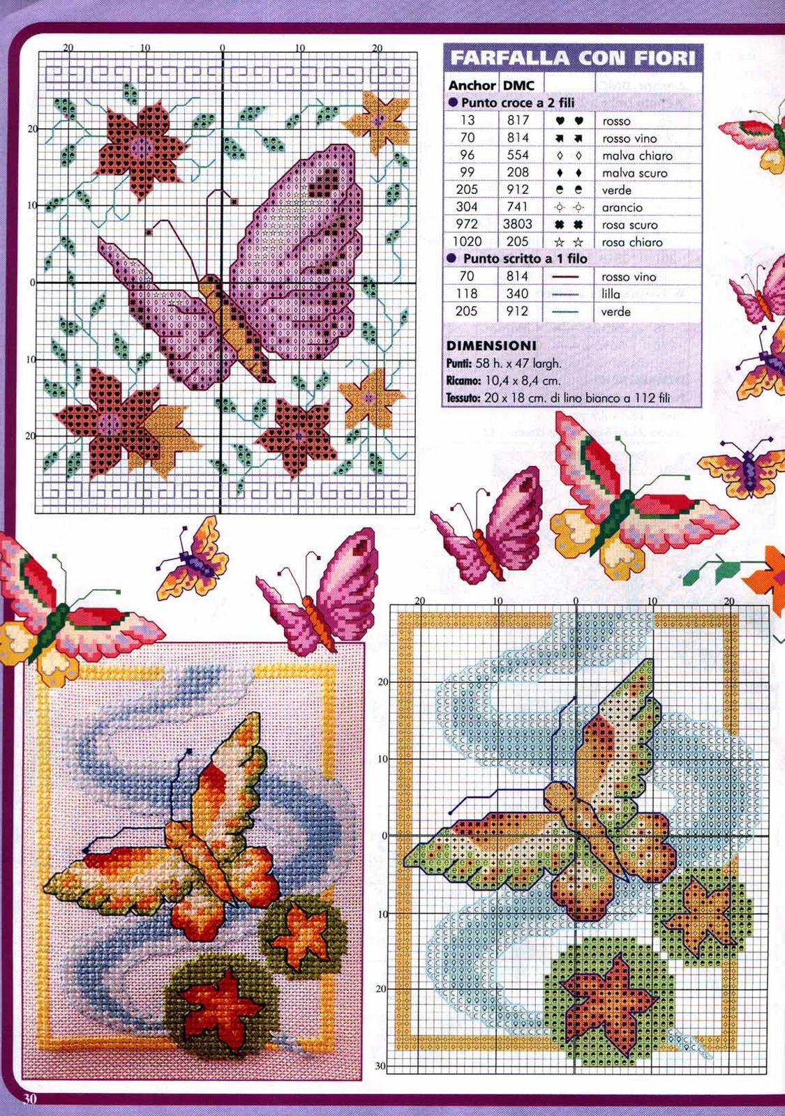 farfalla con fiori schema punto croce