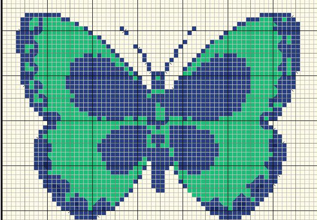 farfalla punto croce schema verde blu
