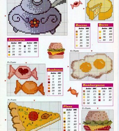 fetta di pizza uova fritte panino punto croce