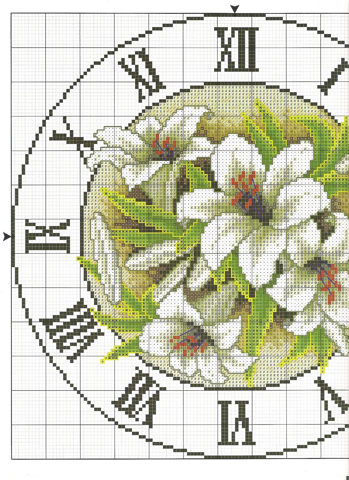 orologio rotondo con gigli punto croce (1)