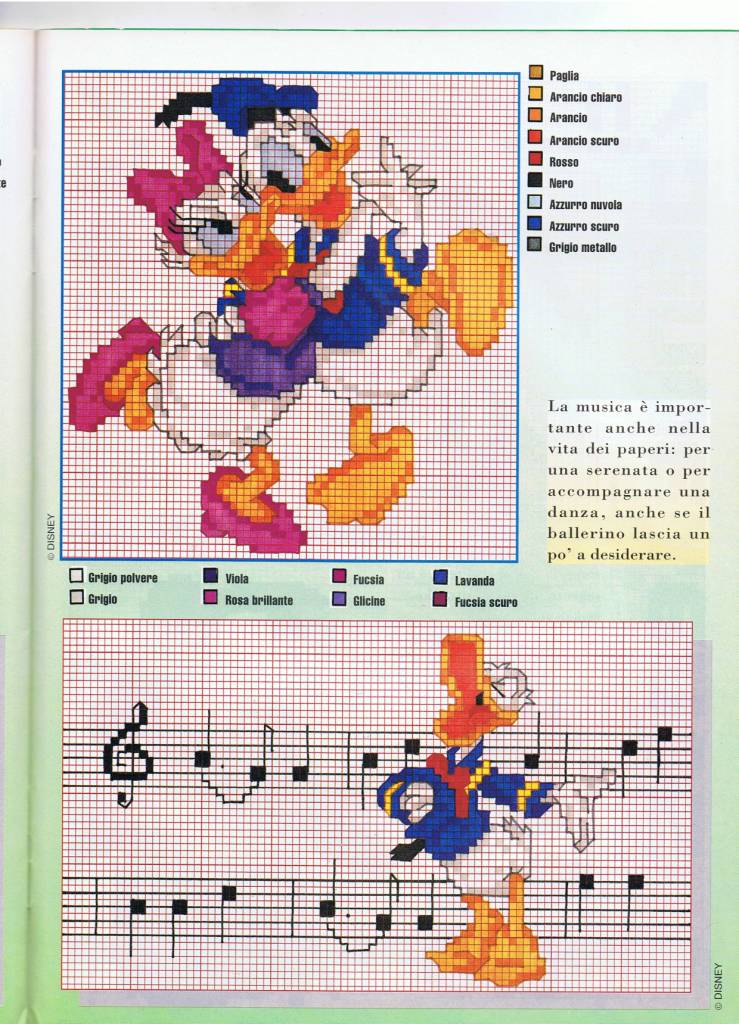 paperino che canta tra le note musicali