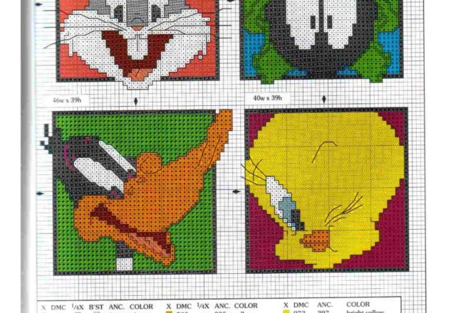 piastrelle punto croce Bugs Bunny Marvin il marziano Duffy Duck e Titti